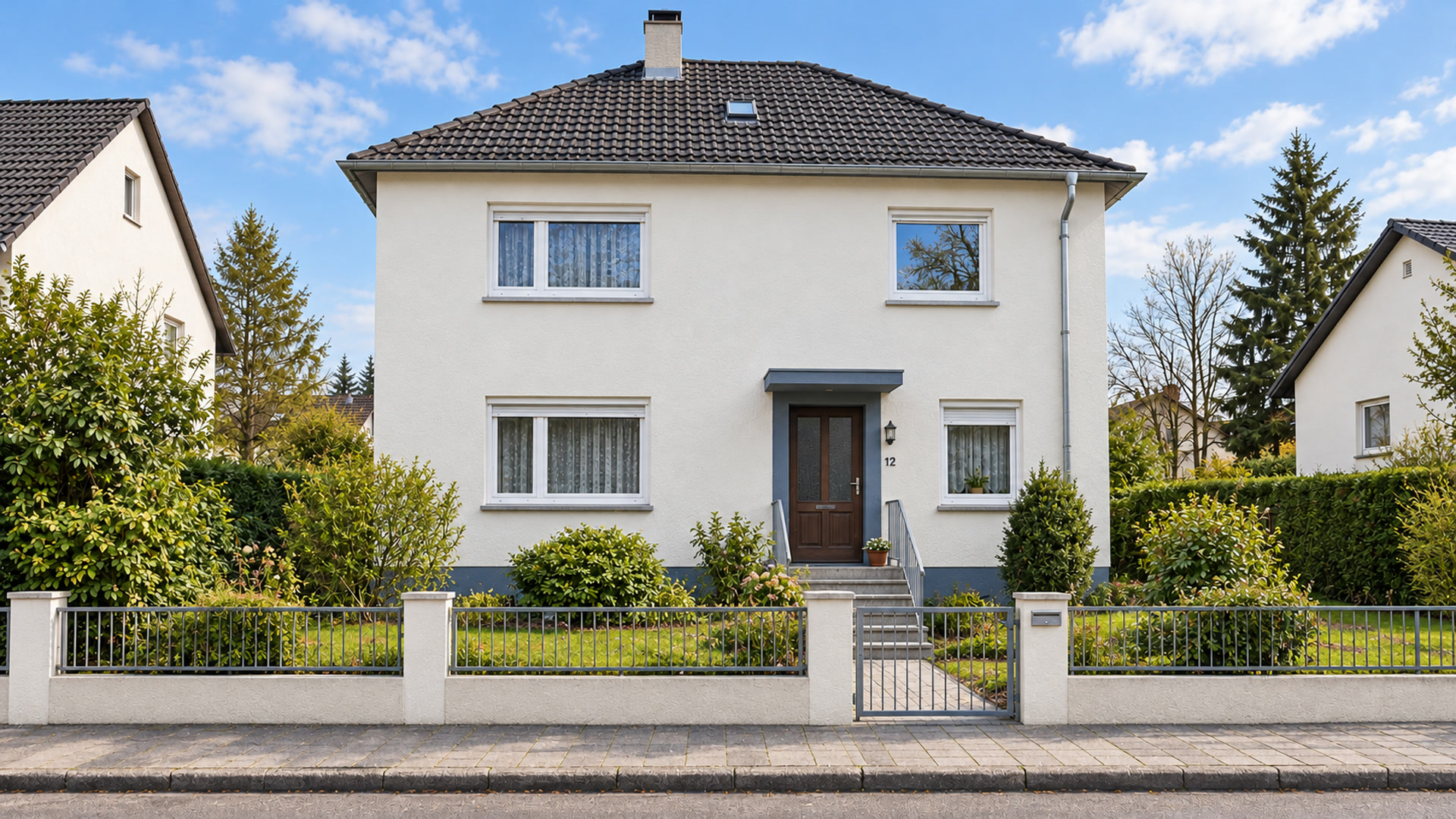 Dasselbe Haus nach der Fassadensanierung mit frischem, hellem Anstrich (Beispielmotiv)